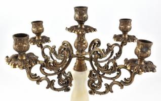 Ötágú gyertyatartó. Réz és alabástrom 38 cm