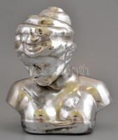 Jelzés nélkül: ezüst mázas kerámia női büszt, mellszobor. 28 cm, kopásokkal