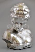 Jelzés nélkül: ezüst mázas kerámia női büszt, mellszobor. 28 cm, kopásokkal