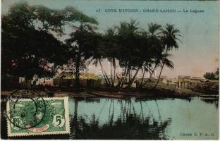 1908 Grand Lahou, La lagune / lagoon, coast, canoes, TCV card