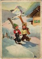 Skiers, winter sport art postcard. Kunstverlag E. A. Schwerdtfeger & Co. (EB)