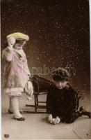 1925 Boldog Újévet! / New Year greeting, children with sled, winter sport. EAS 1094.