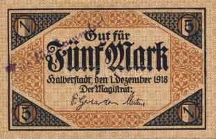 Német Birodalom/Weimari Köztársaság/Helberstadt 1918.12.1. 5M, 10M mindkettő hivatalos érvénytelenít...