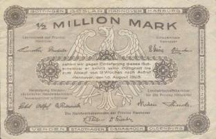 Német Birodalom/Weimari Köztársaság/Hannover 1923.8.15. 1/2 Million M T:II