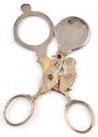 Szivar- vagy lágytojásvágó olló, figurális kakas díszítéssel, kopott, h: 14 cm