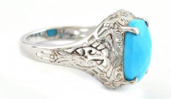Ezüst(Ag) gyűrű, kezelt türkizzel, jelzett, méret: 54, bruttó: 4,2 g