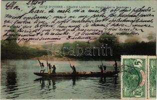 Levél / Postázott, 1908 Grand Lahou, Pirogue sur le Bandama / pirogue, native canoe, TCV card
