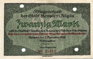 Német Birodalom/Császárság/Kempten 1918.11.2. 5M, 10M, 20M, 50M mind hivatalos érvénytelenítéssel T:...