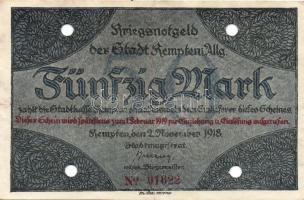Német Birodalom/Császárság/Kempten 1918.11.2. 5M, 10M, 20M, 50M mind hivatalos érvénytelenítéssel T:...