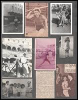 cca 1950 Antal Márta olimpikonról készült fotók, újságképek, cikk, kartonra ragasztva, 29,5x23 cm