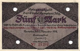 Német Birodalom/Császárság/Kempten 1918.11.2. 5M, 10M, 50M mind hivatalos érvénytelenítéssel T:I,II