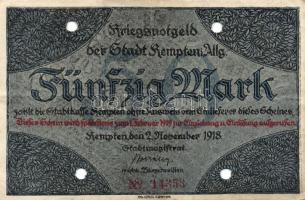 Német Birodalom/Császárság/Kempten 1918.11.2. 5M, 10M, 50M mind hivatalos érvénytelenítéssel T:I,II