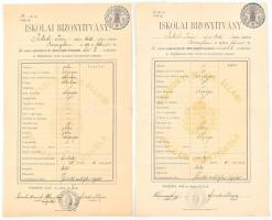 1915-1916 Pozsony, 2 db iskolai bizonyítvány, hadsegélyező levélzárókkal