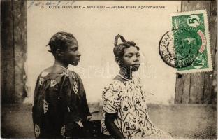 1908 Aboisso, Cote d'Ivoire, Jeunes Filles Apolloniennes / young Apollonian girls, natives, African folklore, TCV card, 1908 Aboisso, fiatal Apolloniai lányok, afrikai folklór TCV card