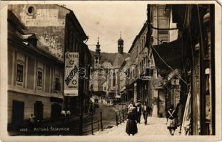1921 Selmecbánya, Banská Stiavnica; utca, Central Drogéria, cukrászda, üzletek / street, drogerie, confectionery, shops (EM)