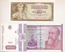 Vegyes: Jugoszlávia 1968. 10D + Románia 1994. 10000L T:III szép papír Yugoslavia 1968. 10 Dinara + Romania 1994. 10000 Lei C:F good paper