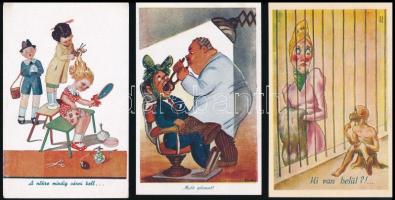 46 db RÉGI motívum képeslap: humoros grafikai / 46 pre-1945 motive postcards: humorous graphic art