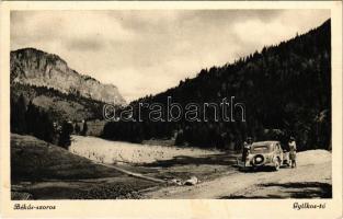 1943 Gyergyószentmiklós, Gheorgheni; Gyilkos-tó, Békás-szoros, automobil / Lacul Rosu, Cheile Bicazului / lake, gorge, automobile
