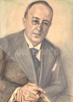 Hermann Peters (1886-1970): Juius Hufnagel (?1877-1925) kormánytanácsnok portréja. Ceruza, pasztell, papír. Fa keretben, sérült és hiányos üveggel. 54,5x39,5 cm