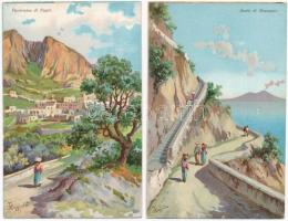 16 db RÉGI olasz litho művész képeslap / 16 pre-1945 Italian litho art postcards, Floppila