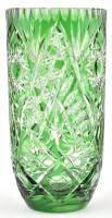 Zöld ólomkristály üveg váza, apró kopásnyomokkal, m: 25, d: 12,5 cm