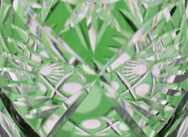 Zöld ólomkristály üveg váza, apró kopásnyomokkal, m: 25, d: 12,5 cm