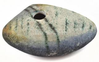 Retró iparművész mázas kerámia párologtató, jelzett, kopásnyomokkal, apró mázhibákkal, 8×15×8,5 cm