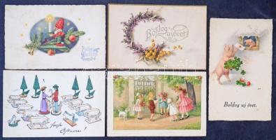 Kb. 500 db VEGYES motívum képeslap szaloncukros dobozban: üdvözlő / CCa. 500 mixed motive postcards ...