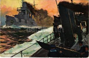 Torpedoboots-Angriff. Kronprinz- u. Kronprinzessin-Stiftung des Deutschen Kriegserbundes / WWI Imperial German Navy (Kaiserliche Marine) art postcard, torpedo boat attack s: W. Malchin (EB)