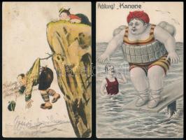 9 db RÉGI humoros művész motívum képeslap, közte litho / 9 pre-1945 humorous art motive postcards with some litho