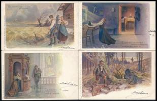 6 darabos RÉGI képeslap sorozat: F. Döcker: Miatyánk / 6 pre-1945 postcards from a series by F. Döcker with Lords Prayer