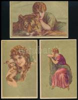 3 db RÉGI olasz arany művész motívum képeslap: nem szignós T. Corbella / 3 pre-1945 Italian golden art motive postcards: unsigned Corbella