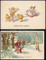 9 db RÉGI gyerek motívum képeslap, közte litho / 9 pre-1945 children art motive postcards with some litho