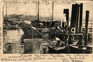 1903 Hamburg, Ein Hafenfischer / fishing port, boats (EM)