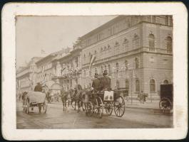 cca 1890-1900 Andrássy út és a Vörösmarty utca sarka, Régi Zeneakadémia, fotó kartonlapra ragasztva, 7x10 cm