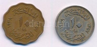 Egyiptom 1938. 10m Cu-Ni + 10m Br T:2,2- Egypt 1938. 10 Milliemes Cu-Ni + 10 Milliemes Br C:XF,VF