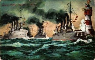 Unsere Flotte. Rückkehr vom Manöver / WWI Imperial German Navy (Kaiserliche Marine) art postcard. Ottmar Zieher (EK)
