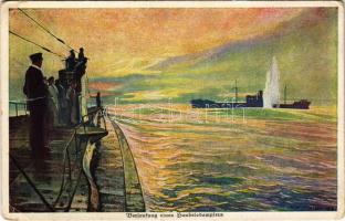 Versenkung eines Handelsdampfers / WWI Imperial German Navy (Kaiserliche Marine) art postcard. Verlag Francken & Lang s: Egon Tschirch (EK)