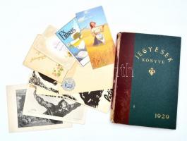 Vegyes nyomtatvány tétel, Jegyesek könyve sok reklámmal, lithók, reklámlapok, ex libris, boríték, stb.