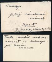 1931 Bárdos Alice, szül. Braun Alice (1896-1944) hegedűművész és -tanár, autográf gratuláló sorai saját névjegykártyáján Geleji Sándorné Gerő Zsófiának (1895-1966) házasságkötése alkalmából, eredeti borítékban.