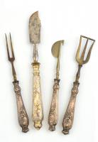 Ezüst(Ag) nyelű tálaló eszközök, jelzett, 4 db, h: 17 cm