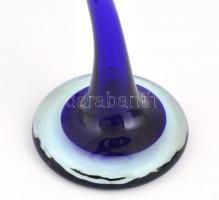 Csavart kék üvegváza, kis kopásnyomokkal, m: 60 cm