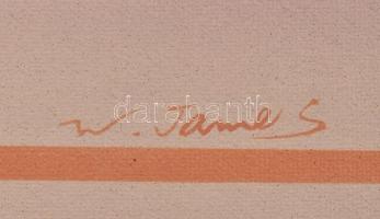 W. James jelzéssel: Konstruktivista táj. Akril, farost. Jelzett. 39x49 cm