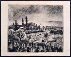 Iván Szilárd (1912-1988): Eső a Balatonon. Rézkarc, papír, jelzett, hajtásnyommal. 25x29 cm