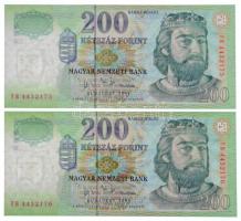 2004. 200Ft FB (2x) sorszámkövetők T:I  Hungary 2004. 200 Forint FB (2x) sequential serial numbers C:UNC Adamo F53D1
