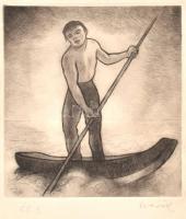 Olvashatatlan jelzéssel: Ladikos ember 1930. Rézkarc, papír. Jelzett, számozott művészpéldány. 18x16 cm