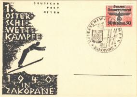 1940 1. Oster-Schi-Wettkämpfe in Zakopane (Deutsche Post Osten) / First ski-event held in Zakopane, winter sport + General Gouvernement eagle/swastika stamp + Osterschiwettkämpfe Zakopane So. Stpl.