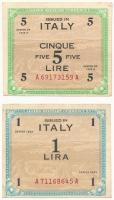 Olaszország / Nemzetközi megszállás 1943. 1L + 5L T:II-,III Italy / Allied Military Currency 1943. 1 Lira + 5 Lire C:VF,F