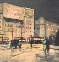 cca 1930 E Camiux jelzéssel: Párizsi utcakép. Rézkarc, papír, jelzett, 15,5 x 25 cm