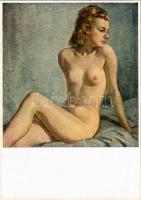 Sitzende Blondine. München Haus der Deutschen Kunst / Erotic nude lady. NSDAP German Nazi Party propaganda art postcard s: Wilhelm Hempfing